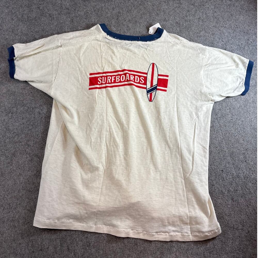 VINTAGE 60s Surfboards Ringer Shirt Men White Surf Graphic Tee Small True VTG